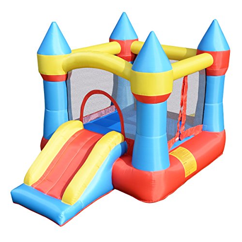 Costzon Inflatable Bounce House, Castle Jumper Slide Mesh Walls, Kids Party Jump Bouncer House w/Net, Carry Bag Without Blower (Blue Castle)